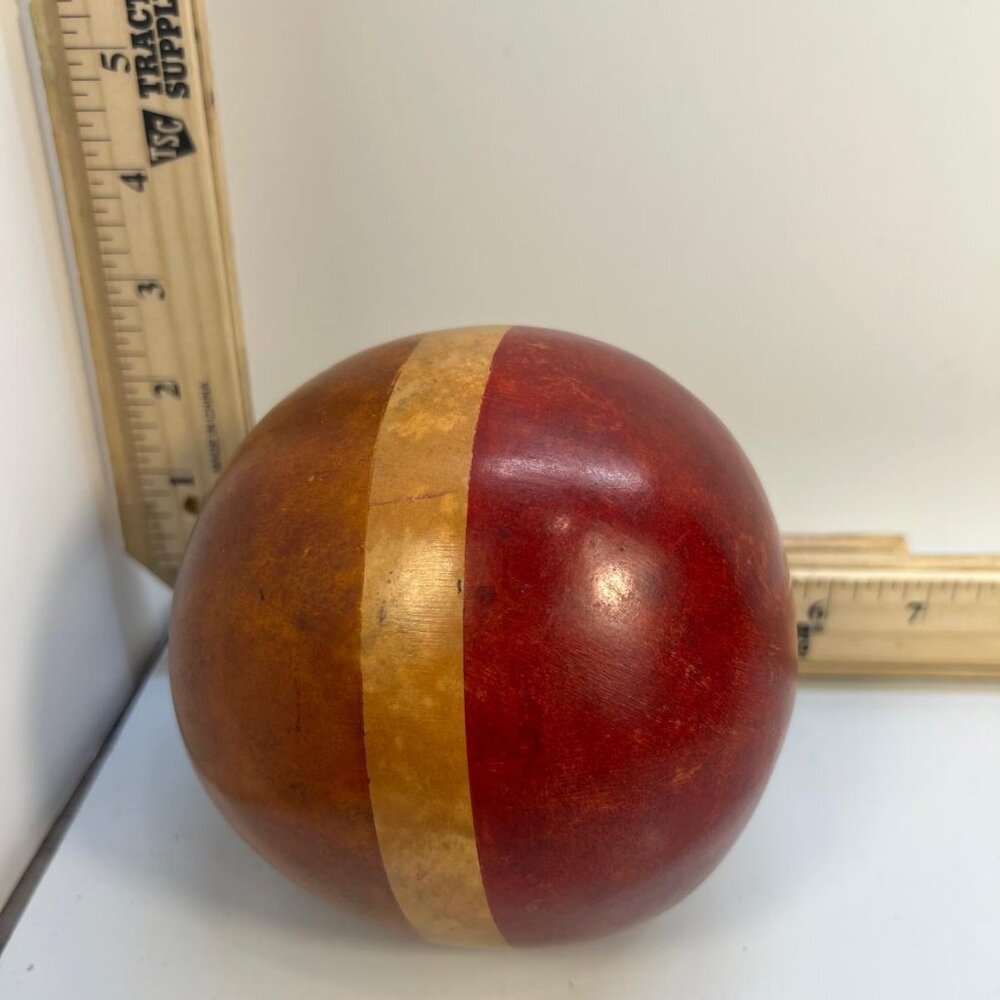 Vintage Wooden Gourd Calabash Decorative Ball Red and Yellow Traded Colombia - Picture 2 of 2